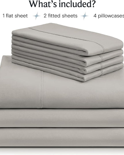 LuxClub 7 PC Split King Sheet Set, Breathable Luxury Bed Sheets, Deep Pockets 18" Eco Friendly Wrinkle Free Cooling Sheets Machine Washable Hotel Bedding Silky Soft - Light Taupe Split King - LeafyLoom