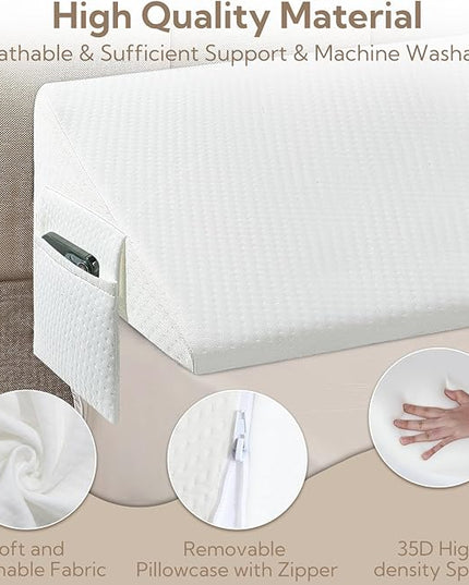 King Bed Wedge Pillow - Versatile Wedge Pillow Bed Gap Filler. Can Also be Used as a headboard Pillow, Mattress Wedge, and Bed Gap Filler (White 54"x10"x6") - LeafyLoom