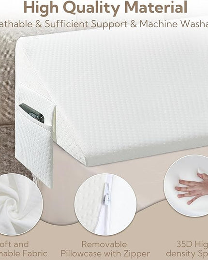 King Bed Wedge Pillow - Versatile Wedge Pillow Bed Gap Filler. Can Also be Used as a headboard Pillow, Mattress Wedge, and Bed Gap Filler(White 39"x10"x6") - LeafyLoom