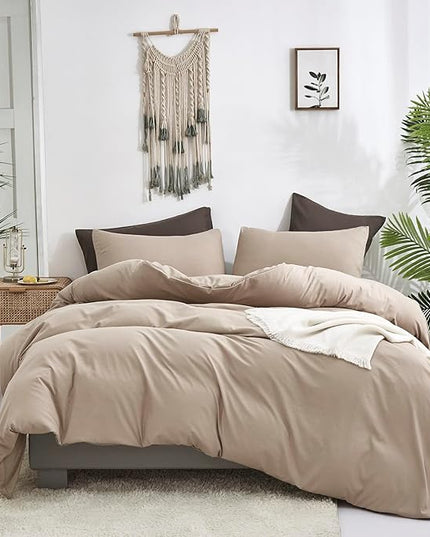 Taupe Comforter Queen Khaki Bedding Set Women Soft Dark Champagne Bedding Set Men Breathable Cream Coffee Comforter Set Queen Coffee Color Bed Set - LeafyLoom