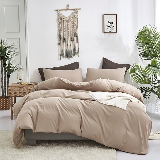 Taupe Comforter Queen Khaki Bedding Set Women Soft Dark Champagne Bedding Set Men Breathable Cream Coffee Comforter Set Queen Coffee Color Bed Set - LeafyLoom