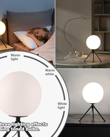 Mid Century Modern Table Lamp Black Glass Globe Desk Lamp Reading Lamp Vintage Plug in Table Desk Lamp for Bedroom Office Library Study Room (Black) - LeafyLoom