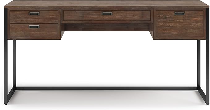 SIMPLIHOME Richmond SOLID WOOD 60 inch Wide Home Office Desk, Writing Table, Workstation, Study Table Furniture in Rustic Natural Aged Brown - LeafyLoom