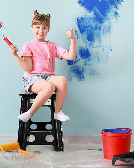 Delxo 17.5 Inch Folding Step Stool, Heavy Duty Foldable Stool for Adults,Premium Portable Collapsible Plastic Step Stool,Non Slip Folding Stools for Kitchen Bathroom Bedroom Up to 400LBS,(Black 1PC) - LeafyLoom