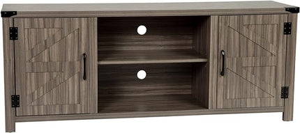 Flash Furniture Modern Farmhouse Barn Door TV Stand - Gray Wash Oak 59 Inch Entertainment Center - For TV's up to 65 Inches - Adjustable Middle Shelf - LeafyLoom