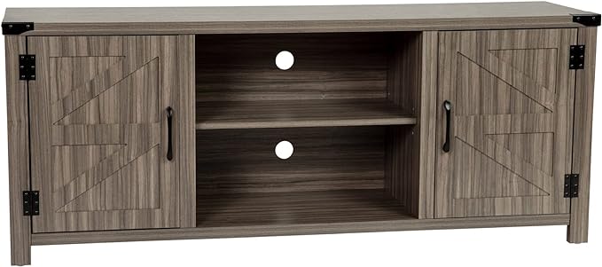 Flash Furniture Modern Farmhouse Barn Door TV Stand - Gray Wash Oak 59 Inch Entertainment Center - For TV's up to 65 Inches - Adjustable Middle Shelf - LeafyLoom