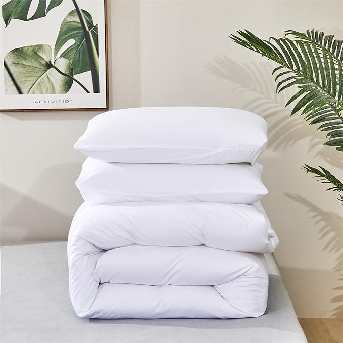 White Comforter King White King Beddig Soft 3 PCs Comforter Set 1 King Size Comforter(104x90 inches) with 2 Pillowcases (20x36 inches) - LeafyLoom