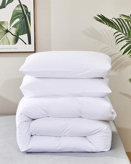 White Comforter Set Cal King Pure White Beddig Soft Durable Comforter Set Men Women True White Comforter Bright White Breathable California King Bed Solid White Cal King Size Comforter Set - LeafyLoom
