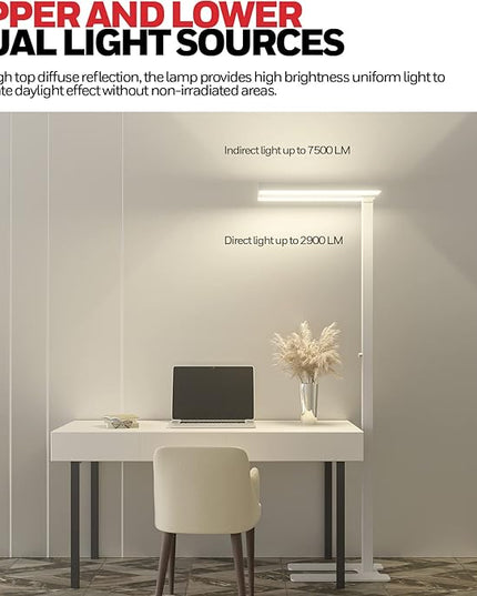 Honeywell LED Floor Lamp Modern - 02E Pro Sunturalux™ Eye Caring Standing Light, 10040LM Dimmable Reading Tall Lampara for Home Office Living Room Bedroom,100W,4000K Natural Daylight - LeafyLoom