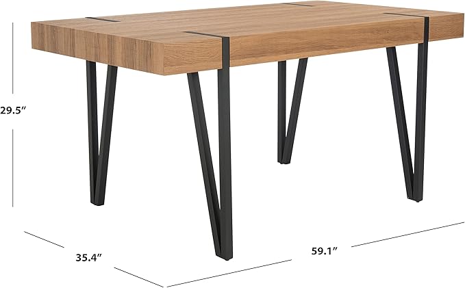 SAFAVIEH Home Collection Alyssa Mid-Century Rustic Industrial Brown Dining Room Table DTB7000D, 0, Natural/Black - LeafyLoom