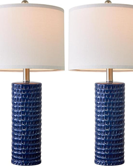 PORTRES 24.75" Modern Accent Ceramic Table Lamp Set of 2 for Bedroom Blue Desk Decor Bedside Lamps for Living Room Study Room Office Dorm Farmhouse Nightstand Lamp End Table Lamps - LeafyLoom