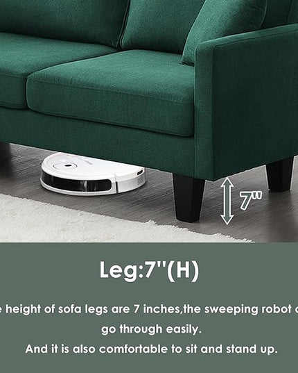 90" Modern L-Shape Sectional Sofa with Chaise Lounge,5-Seat Practical Couch Set W/ 3 Pillows,7''Leg Height,Minimalist Style,Indoor Furniture for Living Room Apartment Office,Green Terrycloth - LeafyLoom
