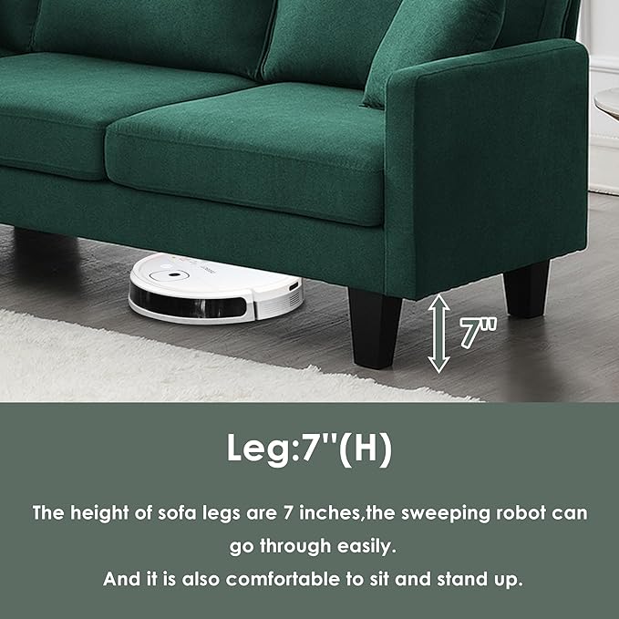 90" Modern L-Shape Sectional Sofa with Chaise Lounge,5-Seat Practical Couch Set W/ 3 Pillows,7''Leg Height,Minimalist Style,Indoor Furniture for Living Room Apartment Office,Green Terrycloth - LeafyLoom