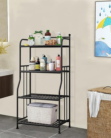 Shelving Unit Bakers Rack Metal Storage Shelves Laundry Shelf Organizer Standing Shelf Units for Laundry Kitchen Bathroom Pantry Closet Indoor and Outdoor (4 Tier, Black) - LeafyLoom