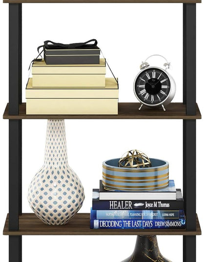 Furinno Turn-N-Tube 5-Tier Multipurpose Shelf / Display Rack / Storage Shelf / Bookshelf, Square Tubes, Columbia Walnut/Black - LeafyLoom