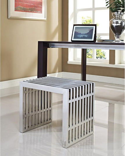 Modway Gridiron Contemporary Modern Small Stainless Steel Bench, 19.5" - LeafyLoom