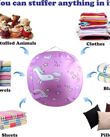 Stuffed Animal Storage Bean Bag Chairs Toy Storage Organizer Bean Bags Chair Covers Only for Kids 24" Beanbag with Zipper for Organizing Kid's and Adults Room, Pink White Unicorn - LeafyLoom