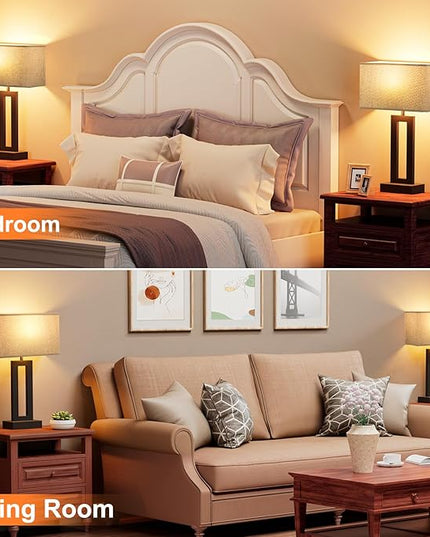 Nightstand Table Lamps for Bedrooms Set of 2 - Touch Bedside Lamp with USB C+A, 3 Way Dimmable Living Room Lamps for End Tables Set of 2, Modern Night Stand Lamps for Bed Side Guest Room(Grey) - LeafyLoom