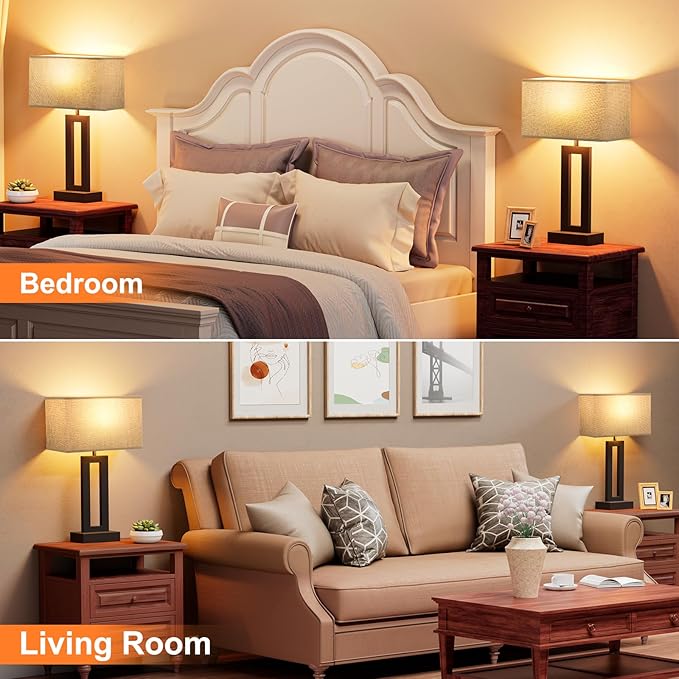 Nightstand Table Lamps for Bedrooms Set of 2 - Touch Bedside Lamp with USB C+A, 3 Way Dimmable Living Room Lamps for End Tables Set of 2, Modern Night Stand Lamps for Bed Side Guest Room(Grey) - LeafyLoom