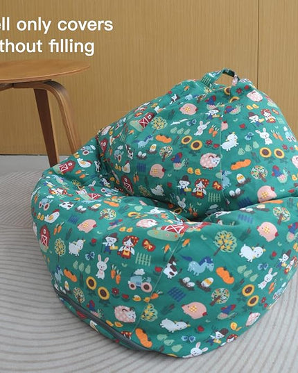 YuppieLife Stuffed Animal Storage Bean Bag Chairs Canvas Cover for Kids(No Filling)/Machine Washable and Durable Toddler Bean Bag Sofa Cover for Room Decor (Farm, 38'') - LeafyLoom