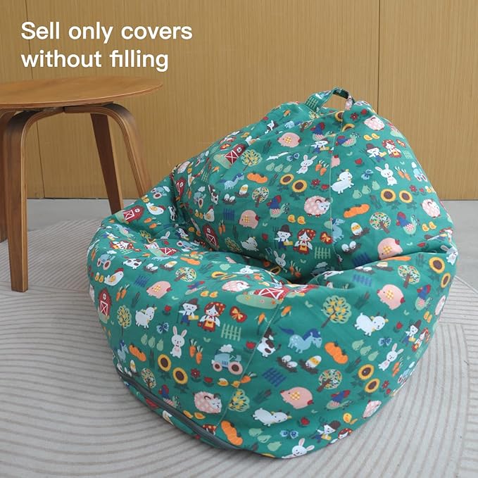 YuppieLife Stuffed Animal Storage Bean Bag Chairs Canvas Cover for Kids(No Filling)/Machine Washable and Durable Toddler Bean Bag Sofa Cover for Room Decor (Farm, 38'') - LeafyLoom