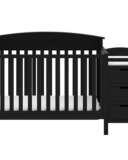 Graco Benton 4-in-1 Convertible Crib and Changer (Black) – GREENGUARD Gold Certified, Crib and Changing -Table Combo, Water-Resistant Changing Pad, Converts to Toddler Bed, Daybed & Full-Size Bed - LeafyLoom