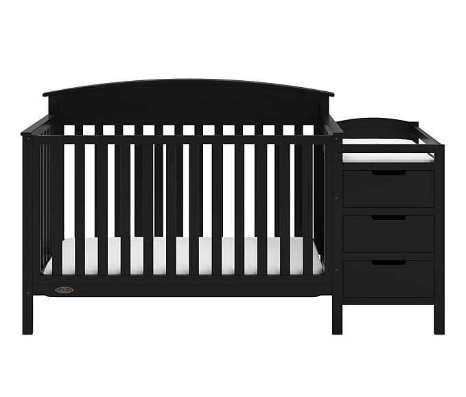 Graco Benton 4-in-1 Convertible Crib and Changer (Black) – GREENGUARD Gold Certified, Crib and Changing -Table Combo, Water-Resistant Changing Pad, Converts to Toddler Bed, Daybed & Full-Size Bed - LeafyLoom