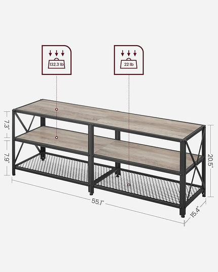 VASAGLE TV Stand, TV Console for TVs Up to 65 Inches, TV Table, 55.1 Inches Width, TV Cabinet with Storage Shelves, Steel Frame, for Living Room, Bedroom, Greige and Black ULTV094B02 - LeafyLoom