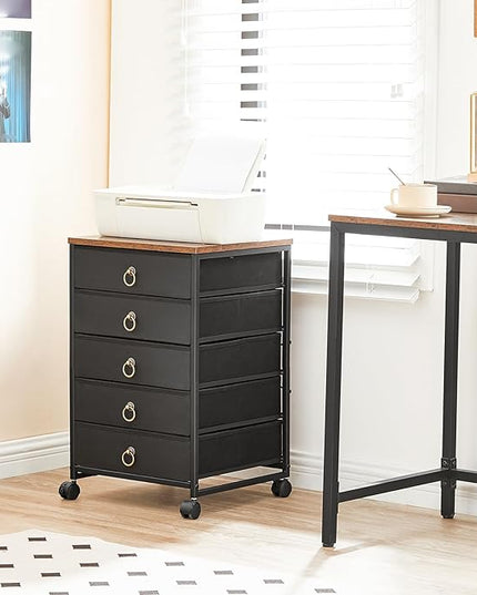 HOOBRO 5-Drawer Chest, File Cabinet, Office Cabinet with Drawers, Rolling Printer Stand, Filing Cabinet for Living Room, Home Office, Nonwovens Drawer, Easy Assembly, Black BFK50WJ01 - LeafyLoom