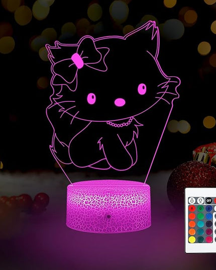 Cute Cat Night Light Anime Charater 16 Color Change Decor Kitty Lamp with Remote,Kitty Night Light Gifts for Christmas Birthday Boys Girls - LeafyLoom