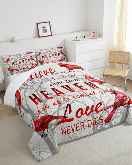 Cardinal Bird Comforter Set Queen Size Farmhouse Red Birds Bedding Set for Girls Boys Women Men Tree Branches Decor Comforter Nature Comforter with 2 Pillow Case - LeafyLoom