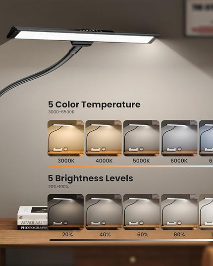 LED Desk Lamp with RGB Backlight, 24W Ultra Bright Table Lamps for Home Office, 60" Timer, 25 Lighting Modes,Eye Care Clamp Light for Gaming Reading Working - LeafyLoom