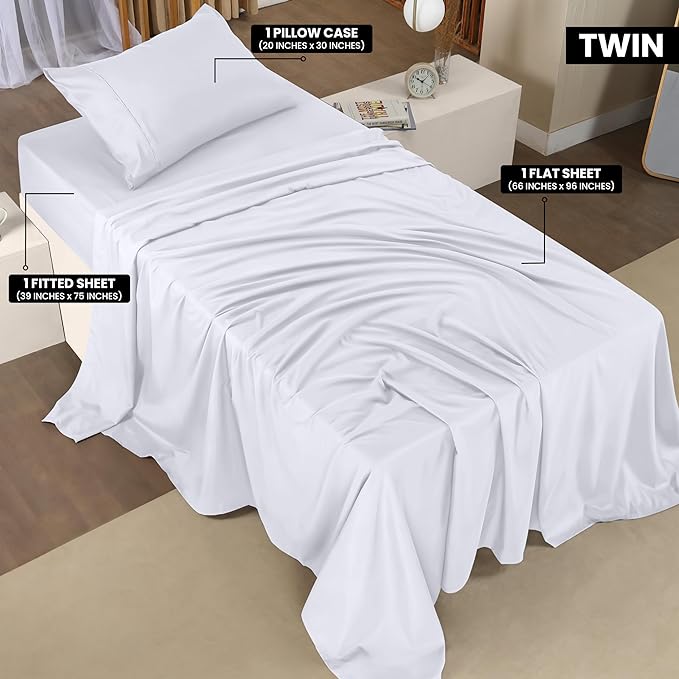 Utopia Bedding Twin Bed Sheets Set - 3 Piece Bedding - Brushed Microfiber - Shrinkage and Fade Resistant - Easy Care (Twin, White) - LeafyLoom