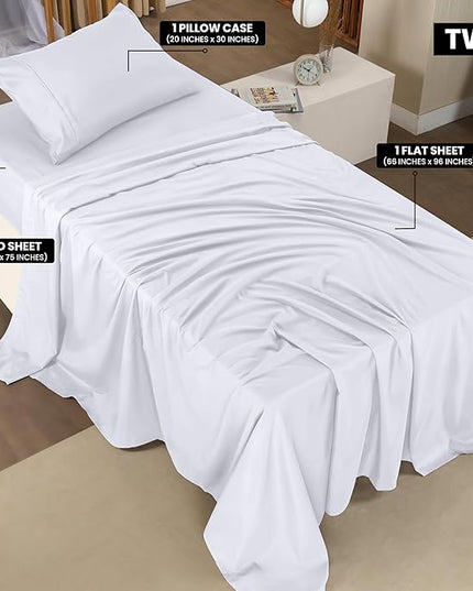 Utopia Bedding Twin XL Sheets - 3 Piece Bedding - Brushed Microfiber - Shrinkage and Fade Resistant - Easy Care (Twin XL Twin Extra Long White) - LeafyLoom
