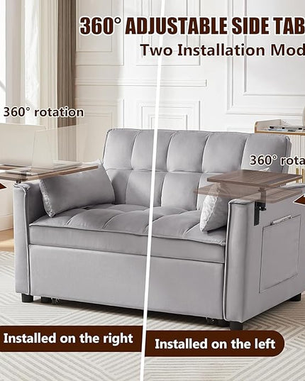 3 in 1 Loveseat Velvet Convertible Chair with 2 Pockets & 2 Pillows for Living Room, Grey - LeafyLoom