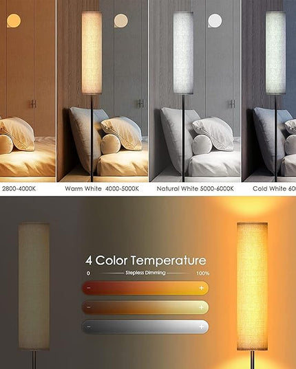 Floor Lamp,4 Color Temperature Modern LED Standing Lamp,Stepless Dimmer Remote Control Floor Lamps for Living Room/Bedroom/Office,3000k-7000k Elegant Tall Lamps with Linen Lamp Shade,Timmer - LeafyLoom