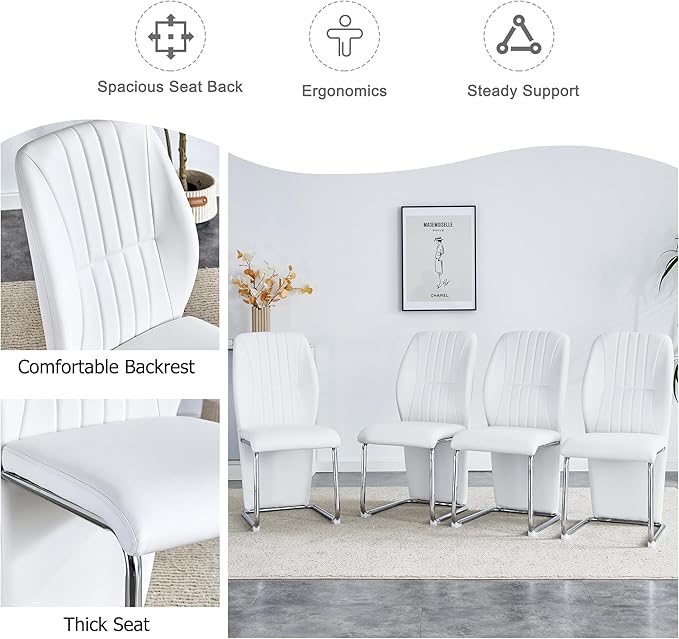 NicBex Dining Chairs Set of 4 Modern PU Dining Room Kitchen Chairs with Wrap-Around High Backrest,Silver Metal Legs,Chairs for Dining Room, Kitchen,Living Room, and Restaurants,White - LeafyLoom