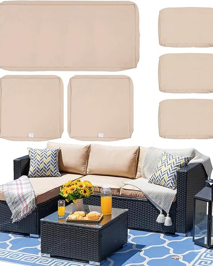 ClawsCover 6Pack Outdoor Seat and Back Cushions Replacement Covers Fit for 3 Pieces 3-Seater Wicker Rattan Patio Furniture Conversation Set Sectional Couch Chair,Light Khaki-Include Cover Only - LeafyLoom