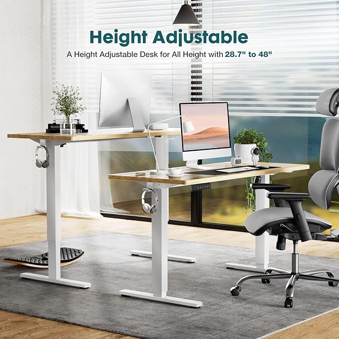 SMUG Standing Desk, Adjustable Height Electric Sit Stand Up Down Computer Table, 55x24 Inch Ergonomic Rising Desks for Work Office Home, Modern Lift Motorized Gaming Desktop Workstation, Natural - LeafyLoom