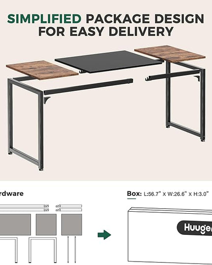 Computer Desk, 80 Inch Office Desk, Gaming Desk with Storage, Writing Desk Work Desk for Home Office, Study, Long Simple Desk, Large Legroom, Metal Frame, Rustic Brown and Black - LeafyLoom