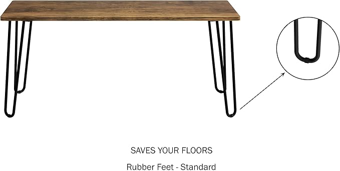 Lavish Home Coffee Table with Hairpin Legs-Modern Industrial Style Home Decor-Woodgrain-Look and Steel Accent Living Room Furniture, 41", Brown - LeafyLoom