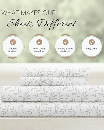 Linen Market 4 Piece Full Bedding Sheet Set (Gray Vines) - Sleep Better Than Ever with These Ultra-Soft & Cooling Bed Sheets for Your Full Size Bed - Deep Pocket Fits 16" Mattress - LeafyLoom
