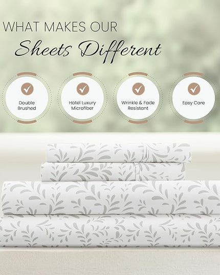 Linen Market 4 Piece King Size Sheets (Gray Vines) - Sleep Better Than Ever with These Ultra-Soft & Cooling King Sheets for Your King Size Bed - Deep Pocket Fits 16" Mattress - LeafyLoom
