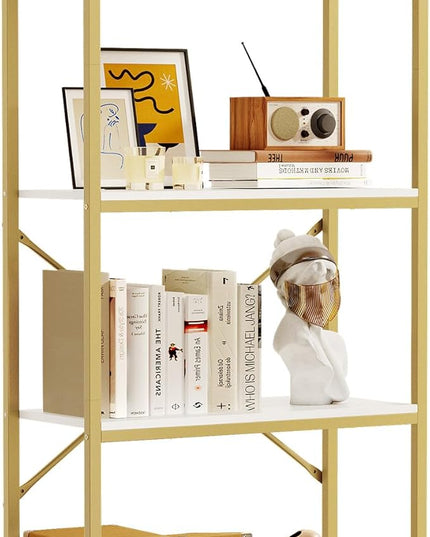 YITAHOME Gold Bookshelf and Bookcase, 71.3” Tall Modern Open Arched Book Shelf, 4-Tier Freestanding Storage Display Rack Shelves for Bedroom,Living Room,Office,Kitchen, White&Gold - LeafyLoom