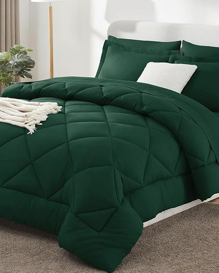 CozyLux Full Comforter Set with Sheets 7 Pieces Bed in a Bag Emerald Green All Season Bedding Sets with Comforter, Pillow Shams, Flat Sheet, Fitted Sheet and Pillowcases - LeafyLoom