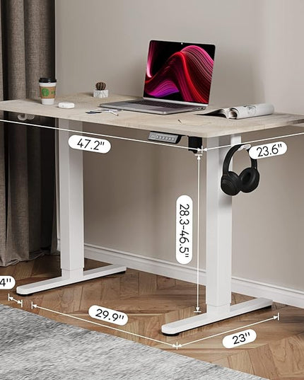 Electric Standing Desk, 48 X 24 Inches Adjustable Height Desk, Modern Sit Stand Up Desk with Splice Board and 2 Hooks, Ergonomic Rising Desk for Home Office, Oak Wood Grain - LeafyLoom