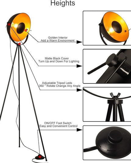COSYLUX Industrial Tripod Floor Lamp for Living Room, Modern Satellite Tall Standing Lamps for Bedrooms Black Gold (No Bulbs) - LeafyLoom