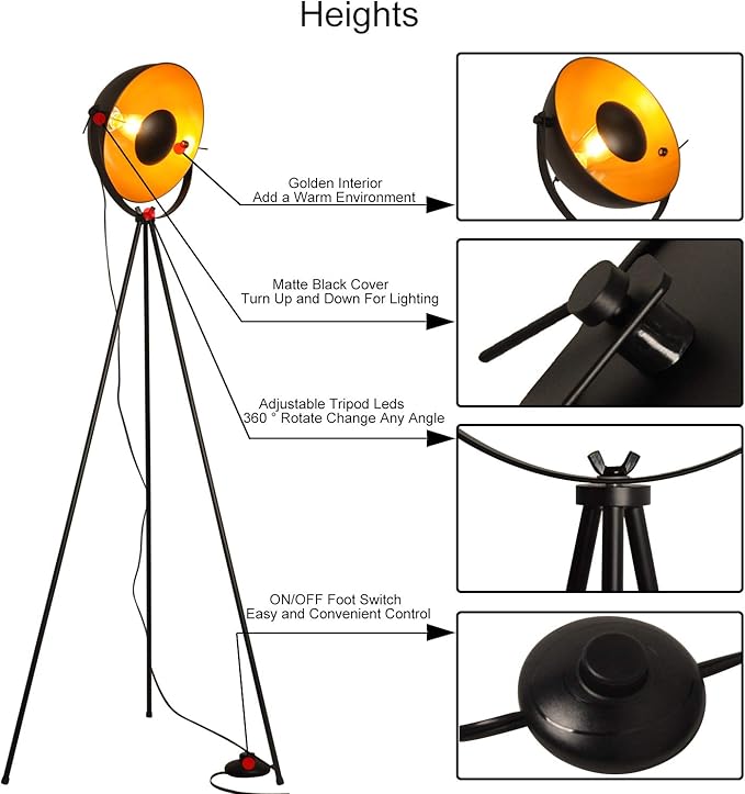 COSYLUX Industrial Tripod Floor Lamp for Living Room, Modern Satellite Tall Standing Lamps for Bedrooms Black Gold (No Bulbs) - LeafyLoom