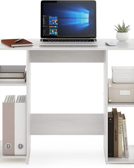 Furinno Jaya Computer Study Desk, White Oak/Stainless Steel - LeafyLoom