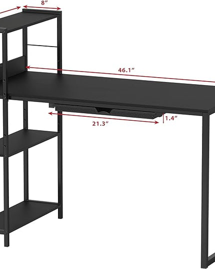 SHW 46-Inch Mission Desk with Side Shelf, 24" Deep, Black - LeafyLoom